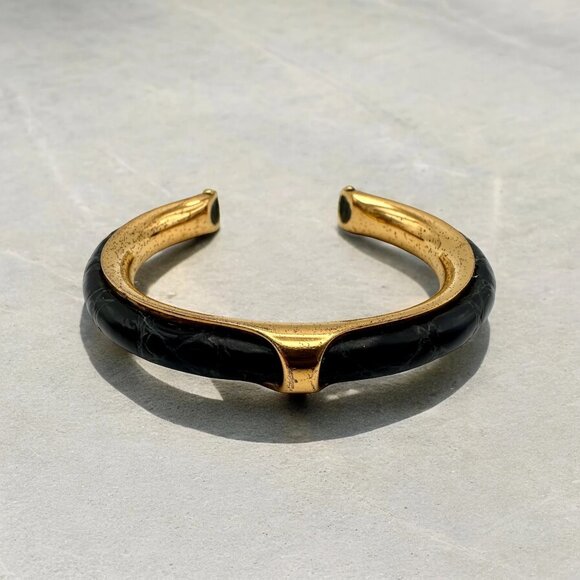 Vintage Hermès Kyoto Bracelet from 1987 in Vermeil and Blue Crocodile Leather